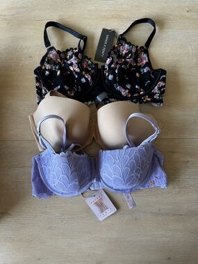 Savage X Fenty Three-Pack Bra Set - Black Floral, Nude, Lilac